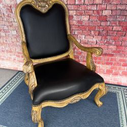 Antique Chair Leather Black Large - Excellent Condition 