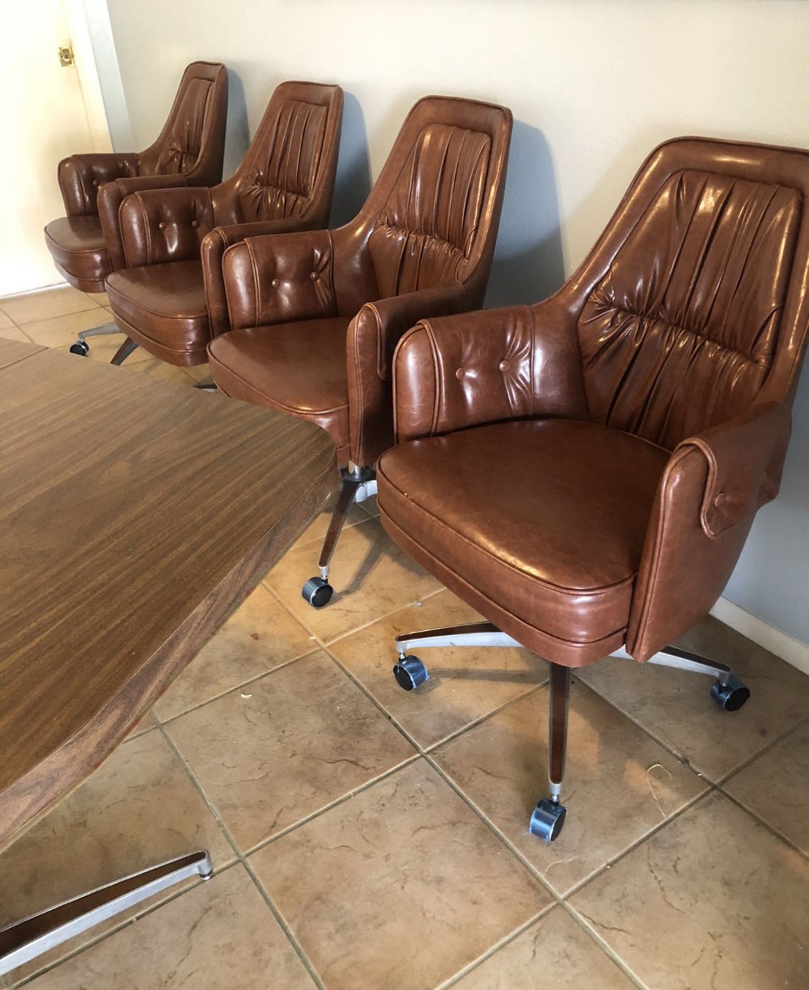 Vintage Mid Century Modern Rolling Dining Chairs