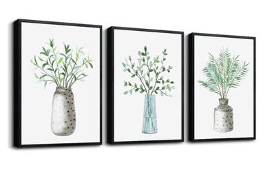 AHUASJART Wall Decoration For Living Room Family Wall Decor For Bedroom Black Framed Canvas Wall Art Paintings For Kitchen Dining Room Decor Green Lea