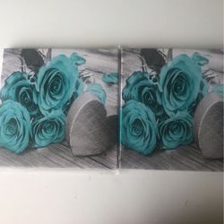 2 14x14 Inch Heart And Roses Wall Art