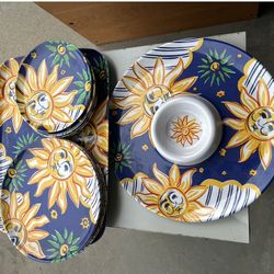 Plastic Dinner Plate Set With Serving Platter & Chips N Dip Tray