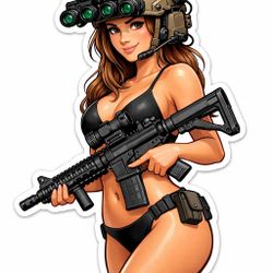 4” Girl in Bikini AR 15 Sticker Car Bumper Gun Decal .556 Tactical Military NVG