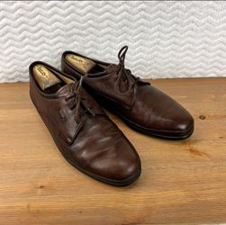 Vintage Bally Mens Grain Leather Lace Up Shoe Dark Brown Flat Comfort Size 10.5 D