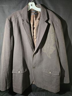 Marc Ecko Cut & Sew Blazer XXL Mens Brown Herringbone Paisley Embroidered Y2K