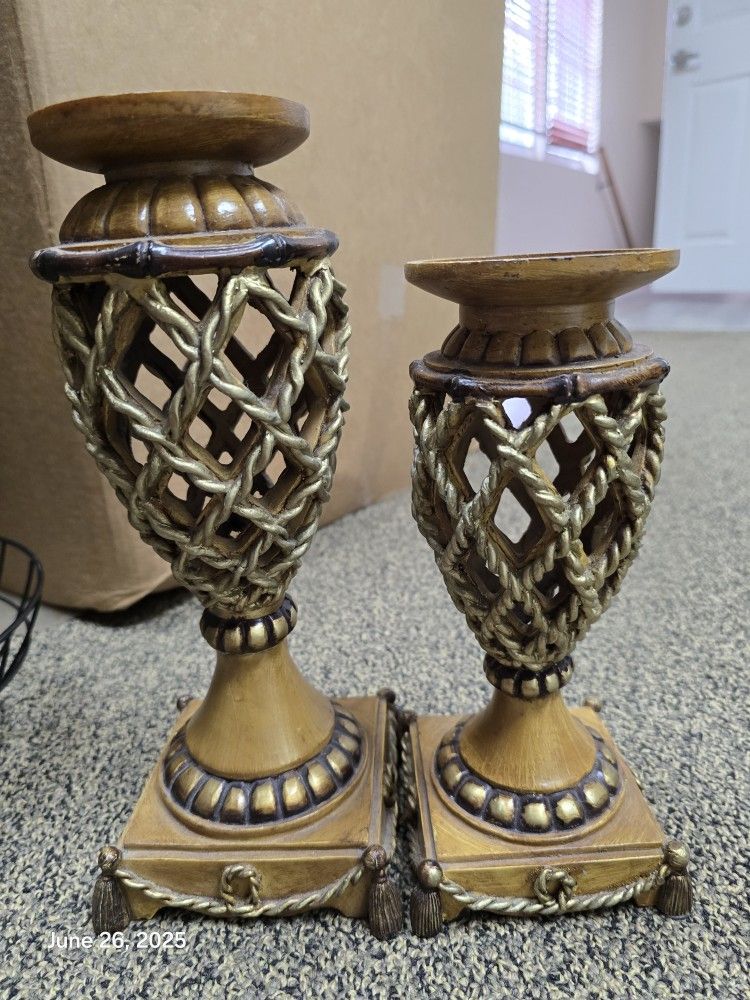 VTG Pillar Candle Holders 70s Style Twisted Rope Design Ornate Decor Home Decor