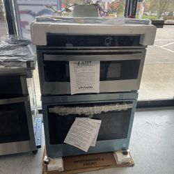 GE 30 in. Double Electric Wall Oven with Built-In Microwave in Stainless Steel