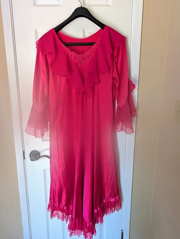 Hot pink summer long silky ruffle nightgown small medium