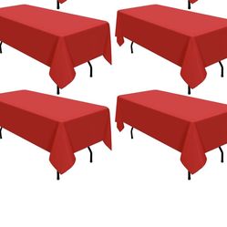 Sancua Red Tablecloths For 6 Foot Rectangle Tables, 4 Pack - Washable Polyester Fabric Table Cloth For Wedding Christmas Party, Bi