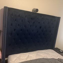 Queen Size Blue Bed Frame With Box Spring