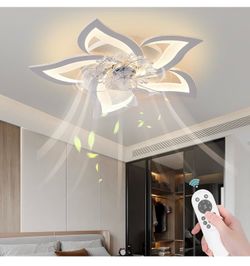 Low Profile Ceiling Fan with Lights,110v Modern Dimmable Flower Shape, Remote Control/app Control,Timing 6 Gear Speeds Fan Ceiling Lamp.