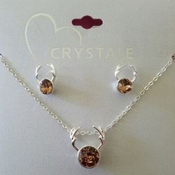 Crystals from Swarovski Amber Colored Antler Necklace and Earrings Set