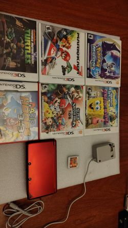 Red Nintendo 3DS With Seven Games