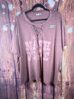 Mauve Nashville Lace Up Graphic T Shirt 4X