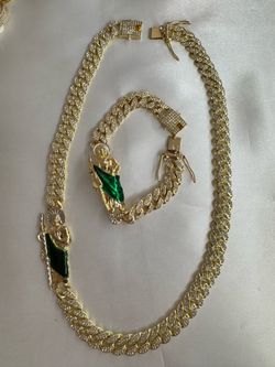 14K Gold Laminated Saint Jude Chain & Bracelet Set with Zirconia Accents