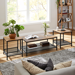 Homy Casa JOES 3-Piece Coffee Table Set, Wood & Metal, Modern Industrial Style