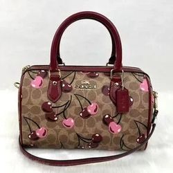 Coach Rowan Signature Canvas Cherry Print Gold/Tan CY692