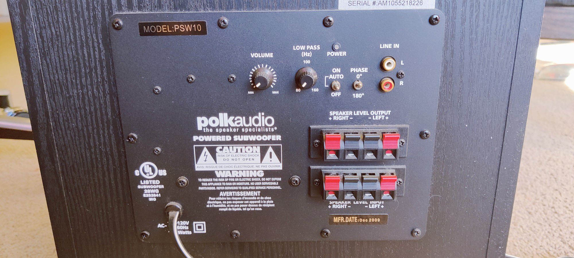 REDUCED: Polk Audio Subwoofer And Klipsch Center Speaker