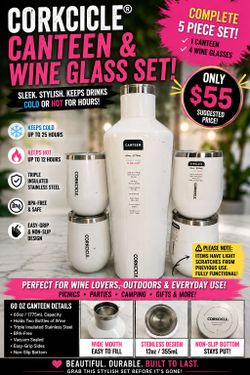 Corkcicle 5-Piece 60 oz Canteen & Stemless Wine Glass Set