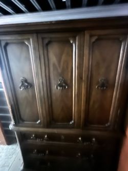 Dark Brown Dresser with Cabinets and Drawers