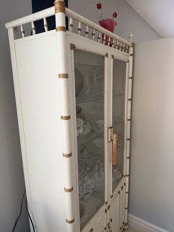 White Faux Bamboo China Display Cabinet