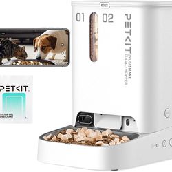 Automatic Cat Dog Feeder with Camera, AI-Powered Motion Capturing, 1080P HD Video with Night Vision, 2.4G WiFi Pet Feeder with 2-Way Audio, Dual Hoppe