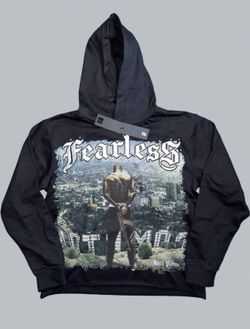 Left Point Fearless Graphic Rhinestone Black Pullover Hoodie