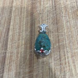 Turquoise Pendant With Ruby Chip