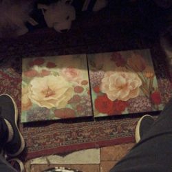 Pair Of Canvas Floral Pictures Very Pretty