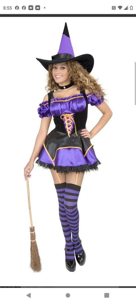 Midnight Witch Sexy Adult Black & Purple Costume With Garter Belts Size L 12/14