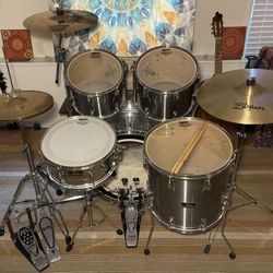Pearl Export Series Drum Set, Double Pedal, Nice Cymbals