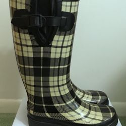 Rain Boots, Off-White and Black Stripes by Intrigue (US Size 6)