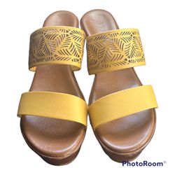 Italian Shoemaker Yellow Wedge Sandals Size 8.5