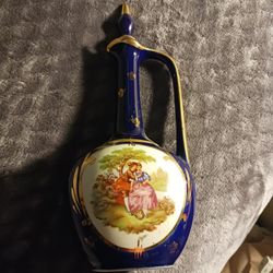 Vintage1969 French Grand Giffard Decanter Cobalt Blue  Liguor Bottle With  Gold Trim