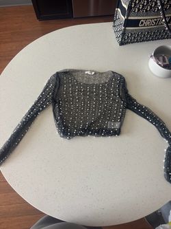 Black Mesh Pearl Embellished Crop Top