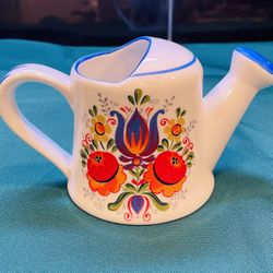 Vintage Small Porcelain Watering Can With Floral Design 