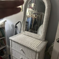 Wicker Dresser And Mirror 