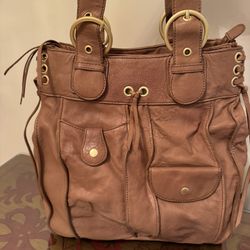 Dramatic Price Drop For NEVER USED VINTAGE Sumptuous And Soft Cognac/saddle-colored Purse With Cow-Stitched Handles And Laced Sides By HYPE