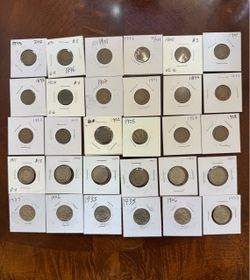 18 Indian head cents, 6 v nickels,  12 buffalo nickels