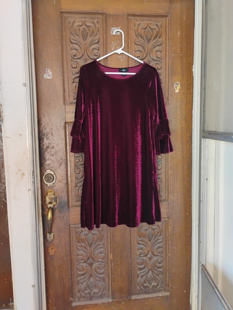 Crushed Velvet Burgundy Dress Women's Small