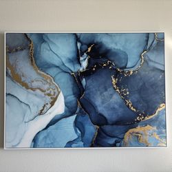Blue & Gold Canvas Frame, Blue Wall Decor, New in Perfect Condition, 57x40 inches