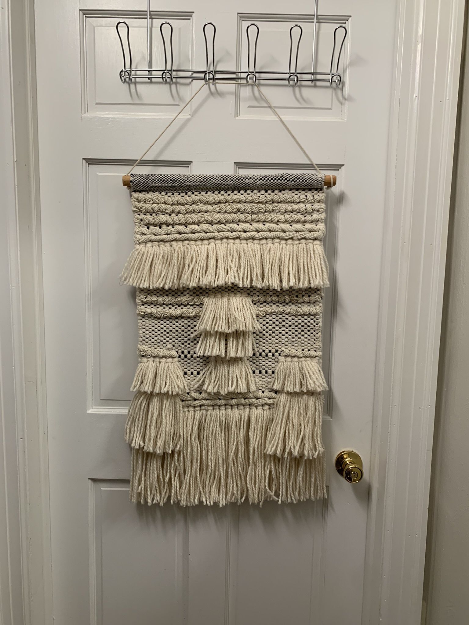 Large macrame Wall Hanging Decor Gray White Bedroom
