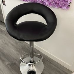 Black Leather Stool Chair 