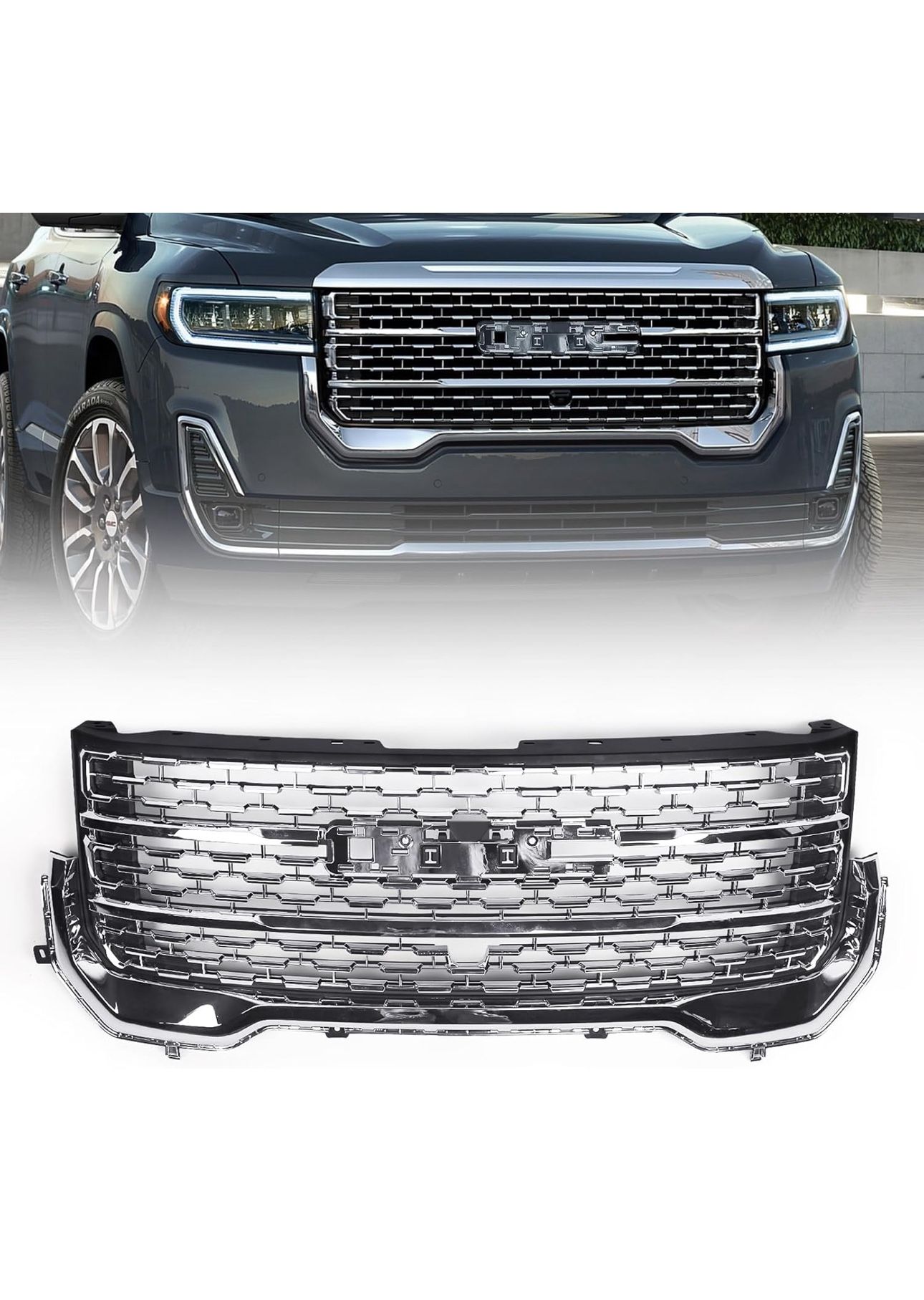 Grille Compatible with GMC Acadia/GMC Acadia Denali 2020 2021 2022 2023 Front Bumper Upper Grill OEM (contact info removed)1 Chrome LOT NUMBER 3154P