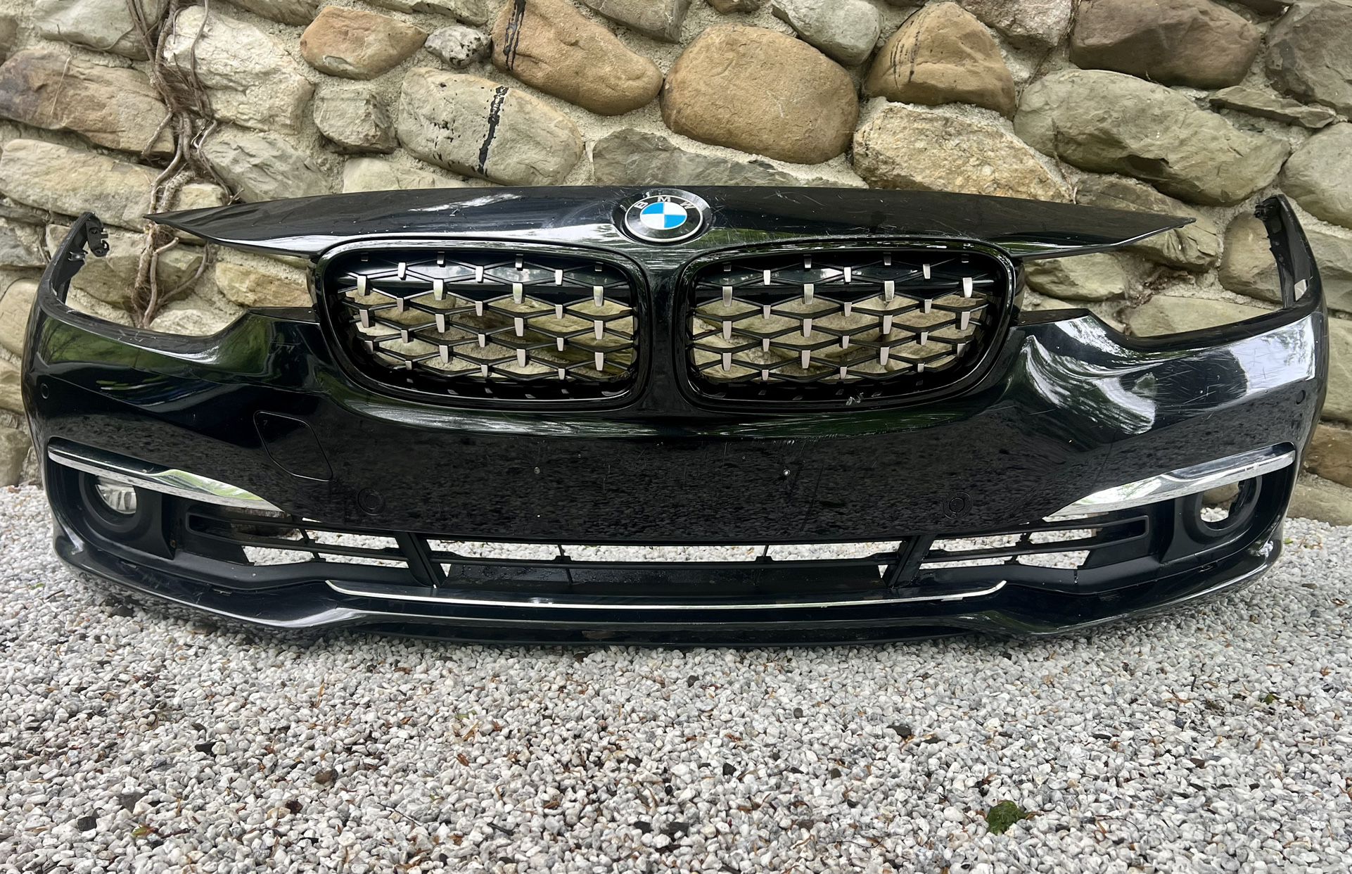 ✅ 👍 2016 2017 2018 2019 BMW 3 SERIES 320 323 330 F30 F31 FRONT BUMPER COVER ORIGINAL BLACK + PASSENGER FOG LIGHT + grille + brackets + PARK SENSORS