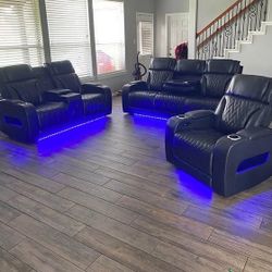 3PC Modern Power recliner sofa set Black