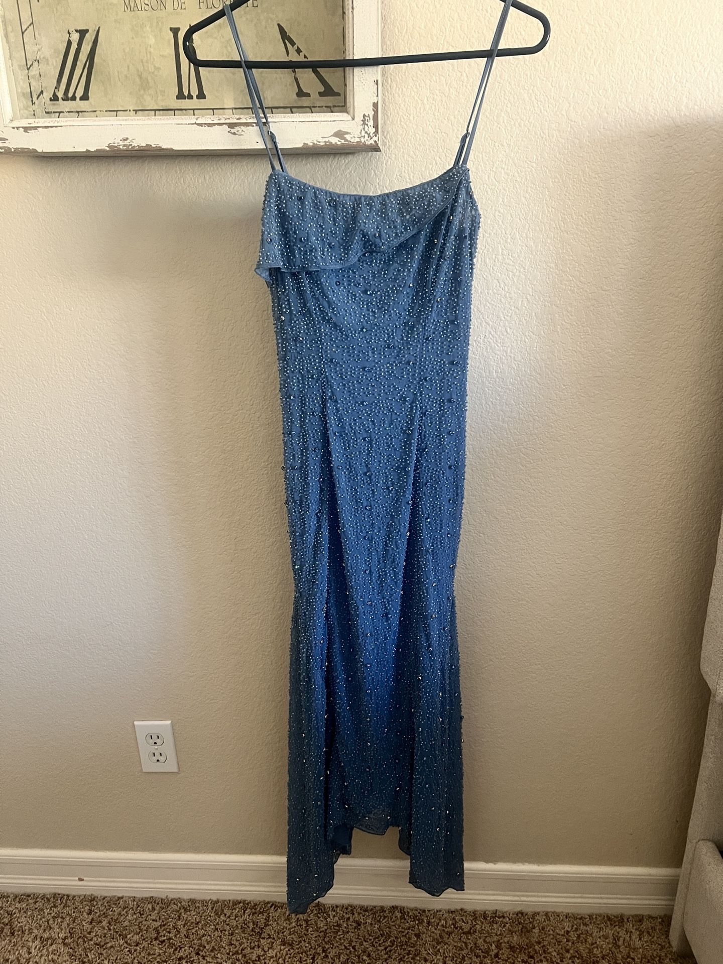 Oh Polly (Blue Embellished Cowl Neck Maxi Dress)