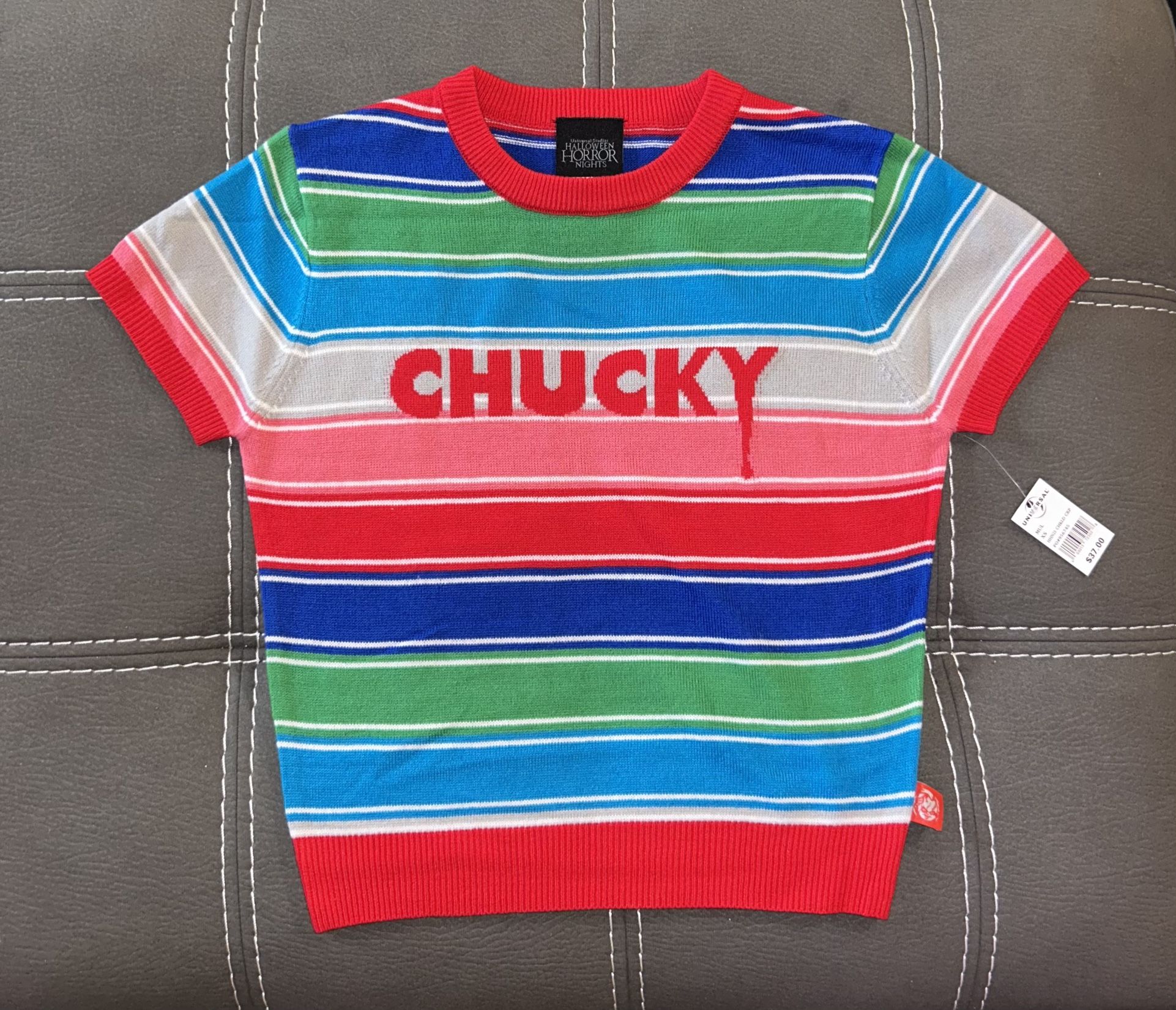 New Universal Studios CHUCKY Shirt XS Sweater Child’s Play Striped Chucky Logo