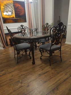 Ornate Wrought Iron Dining Table Set with 4 Chairs