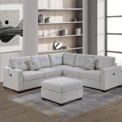 Brand New Light Grey Sectional Sofa w Ottoman 