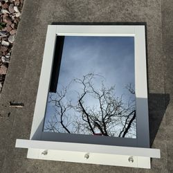 White Mirror with Shelf and Hooks 